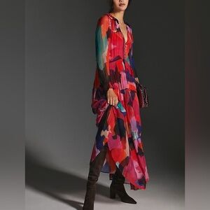 Anthropologie The Marais Printed Chiffon Unlined Sheer Maxi Dress Slip